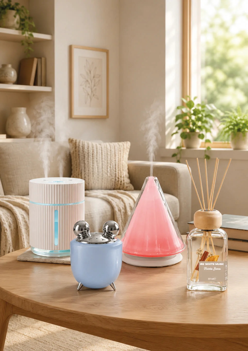 Diffusori Arya HD e midollini in un ambiente domestico luminoso