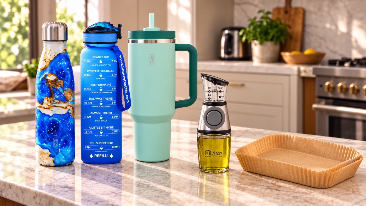 Bottles and 2Easy Home accessories in a kitchen